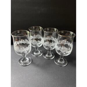 Libbey Vtg. Water Goblet Wine Glasses Embossed Pinecone Bough Tulip Shape (4)